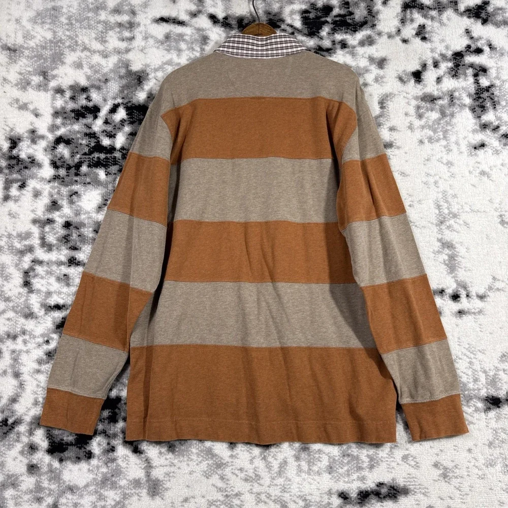 Johnston & Murphy Shirt‎ Mens Size Large Brown Tan Striped Rugby Style Preppy